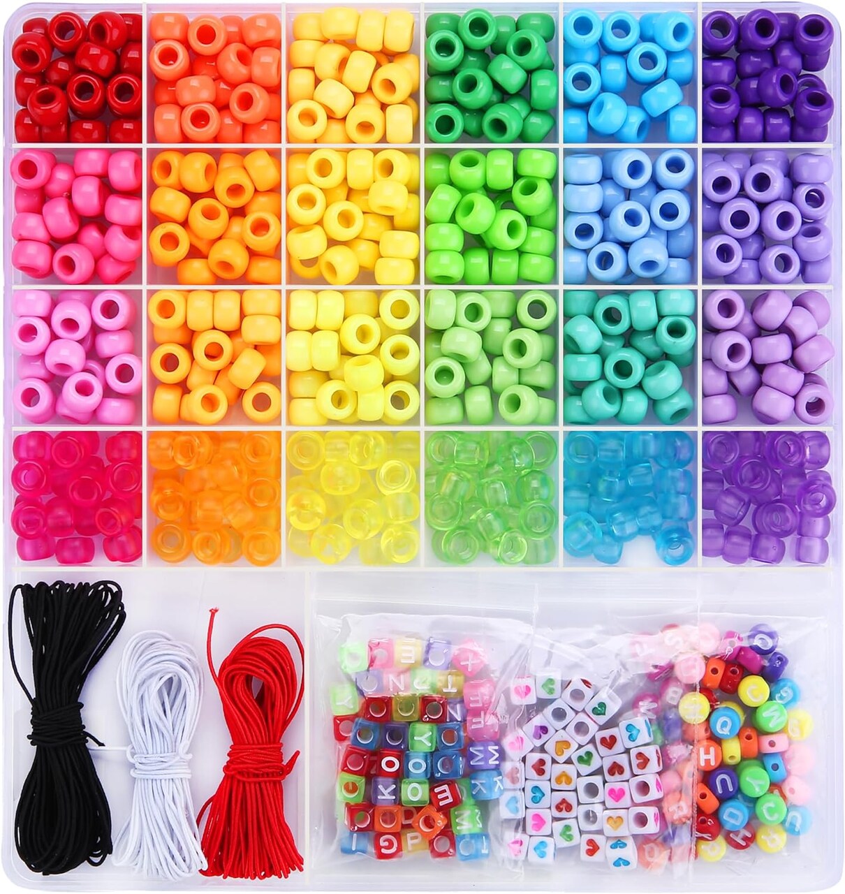 700Pcs Pony Beads for Bracelet Making Kit, 600Pcs/24 Colors Plastic Rainbow Hair Bead and 100pcs Letter Beads Charms for DIY Craft Jewelry Making Y2k Customizable Named Beads